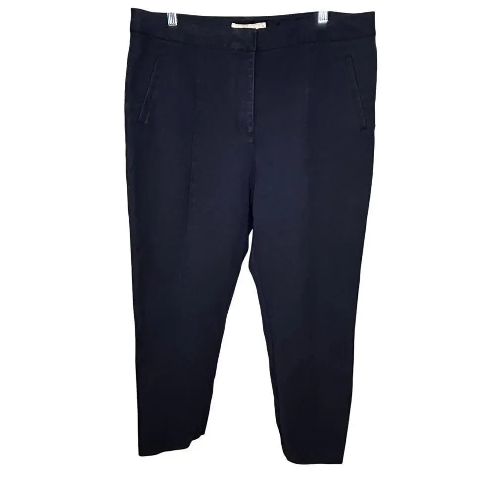 Tory Burch navy Vanner cropped  cotton lyocell stretch high rise  pants size 16